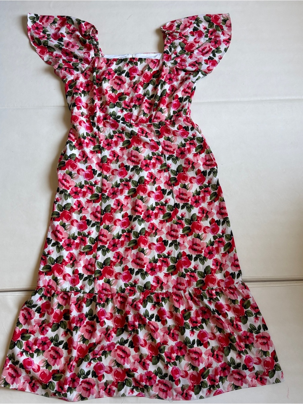 Julia Jordan Floral Puff Sleeve Cottage ore Midi Dress Pink Roses Size